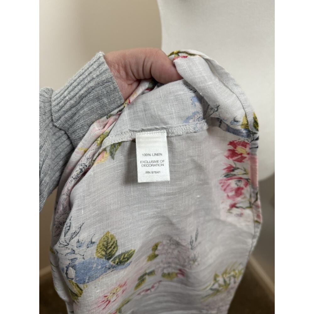 J Jill Love Linen Floral Top Size Medium Lace Trim Lagenlook Pleated Cottage - Picture 5 of 10
